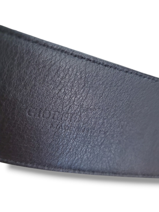 Giorgio Armani Black Leather Belt Turquoise Floral Buckle Set In Silver main image 8